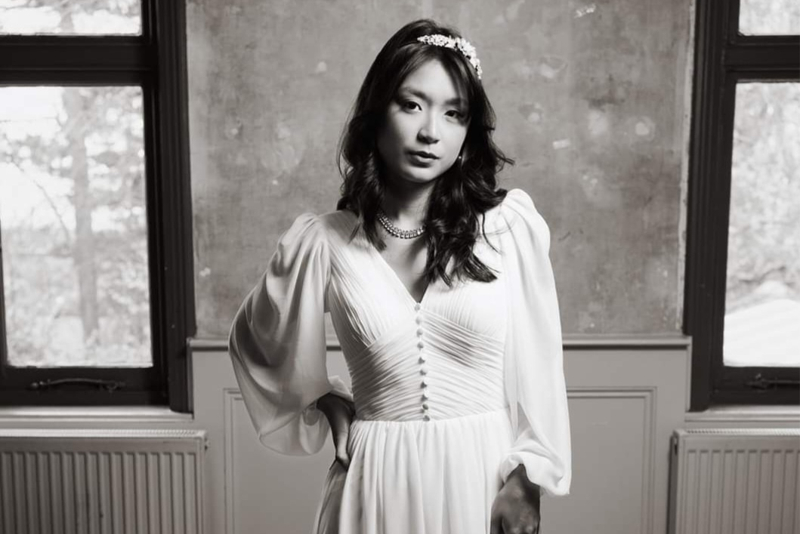 Picture of a bride in a stylish white dress