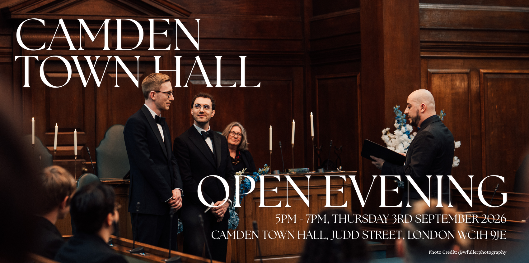 Banner advertising camden town hall autumn open evening september 3rd 2026